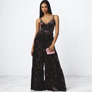 Anthropologie Hutch Tiered Velvet Jumpsuit Size 14